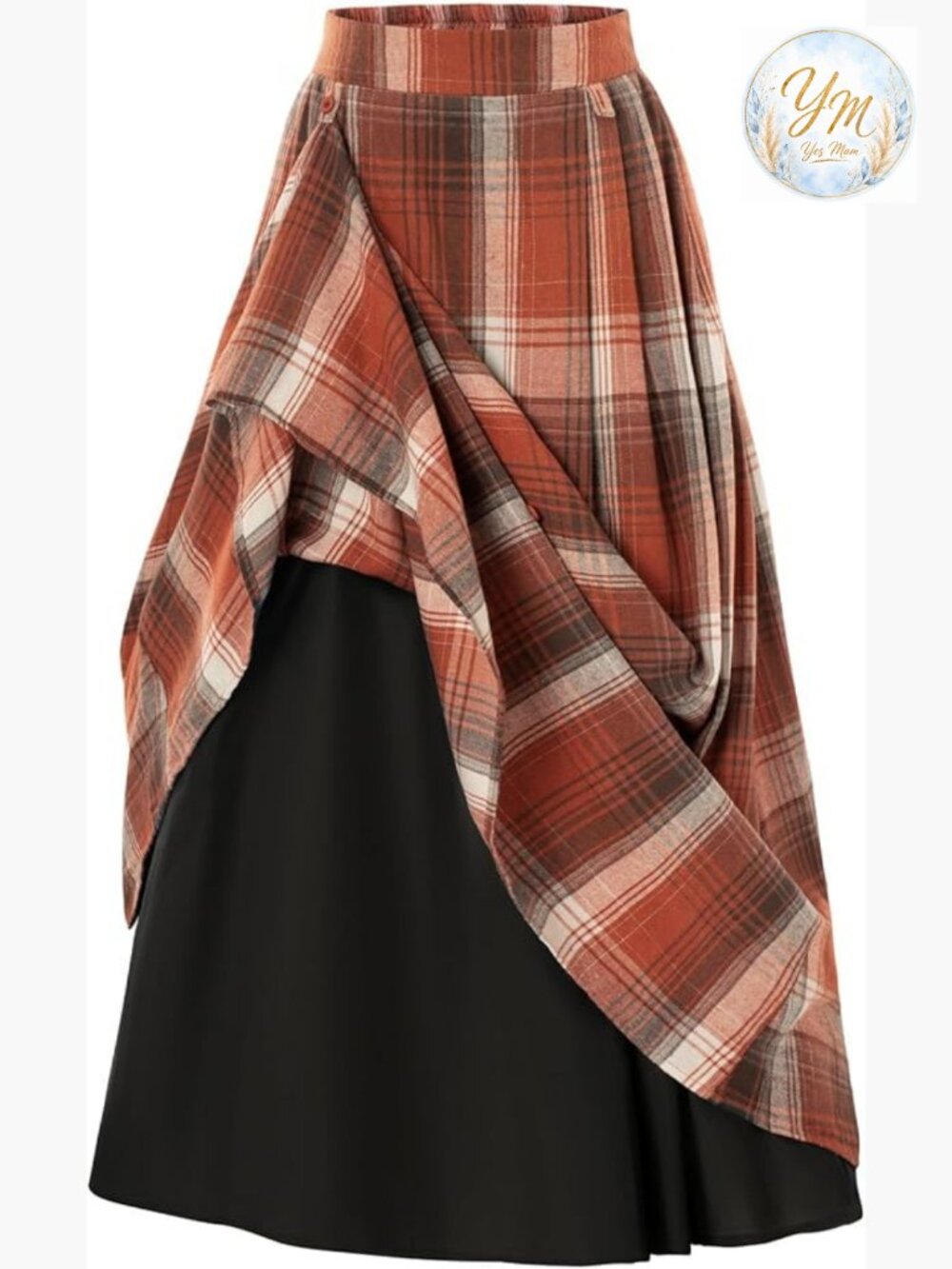 High Waist Plaid Maxi Skirt with Pockets Two-Way Wear